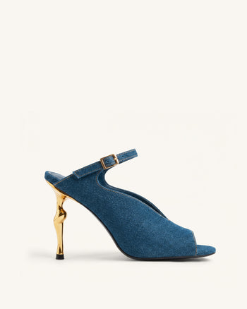 Alivia Tacchi spuntati in metallo dorato - Blu denim