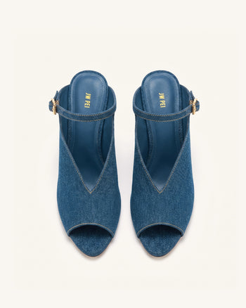 Alivia Tacchi spuntati in metallo dorato - Blu denim