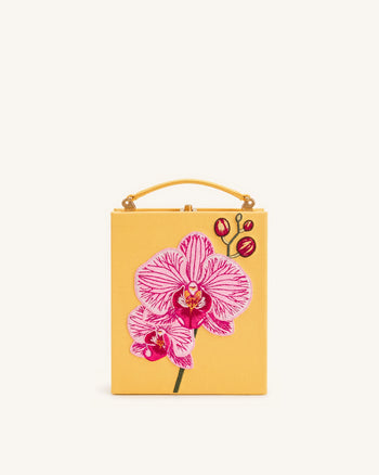 Clutch a forma di libro con motivo a orchidea Taya - Giallo