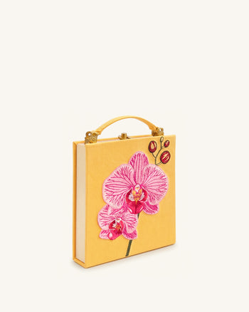 Clutch a forma di libro con motivo a orchidea Taya - Giallo
