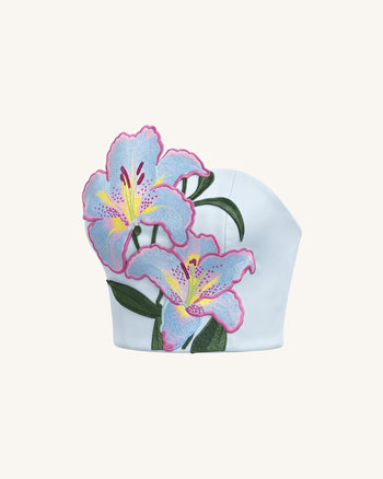 Top a corsetto senza spalline ricamato a fiori Lily - Celeste
