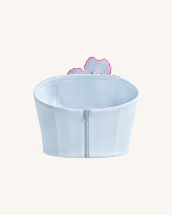 Top a corsetto senza spalline ricamato a fiori Lily - Celeste