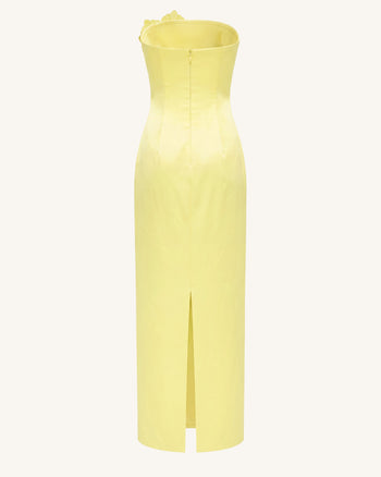 Abito lungo senza spalline decorato con orchidee - Giallo