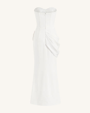 Abito lungo a corsetto decorato con orchidee - Bianco
