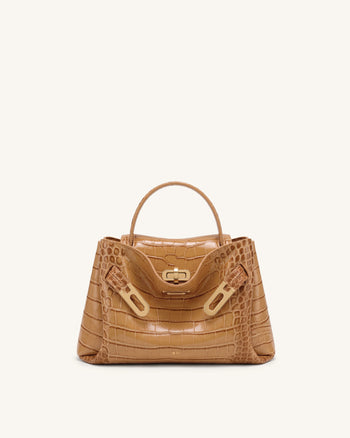 Rhea Petit sac d'épaule à double boucle - Crocodile marron clair