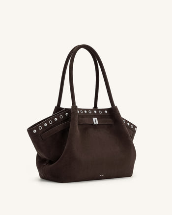 Hana Borsa tote media in finta pelle scamosciata - Marrone cioccolato fondente