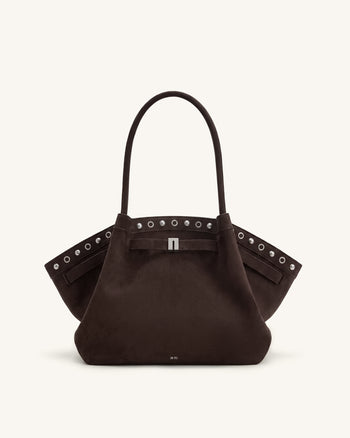 Hana Borsa tote media in finta pelle scamosciata - Marrone cioccolato fondente