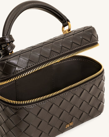 Cleo Borsa con Manico Superiore a Forma di Scatola in Cristallo Artificiale - Marrone Scuro