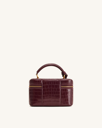 Cleo Borsa con Manico Superiore a Forma di Scatola - Bordeaux Effetto Coccodrillo