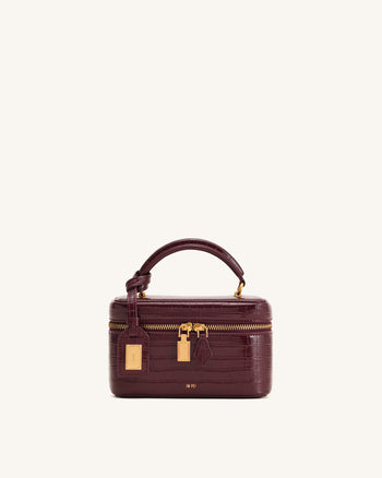 Cleo Borsa con Manico Superiore a Forma di Scatola - Bordeaux Effetto Coccodrillo