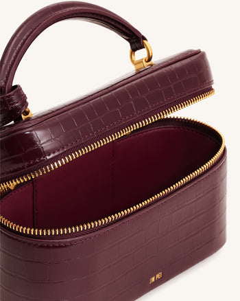Cleo Borsa con Manico Superiore a Forma di Scatola - Bordeaux Effetto Coccodrillo