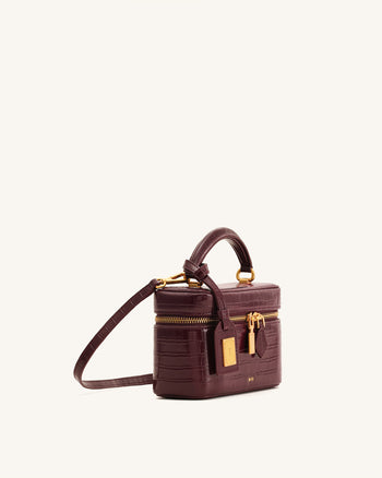 Cleo Borsa con Manico Superiore a Forma di Scatola - Bordeaux Effetto Coccodrillo
