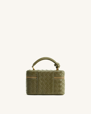 Cleo Borsa con Manico Superiore a Forma di Scatola in Cristallo Artificiale - Verde Oliva