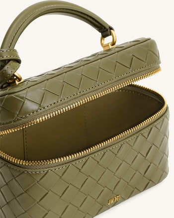 Cleo Borsa con Manico Superiore a Forma di Scatola in Cristallo Artificiale - Verde Oliva