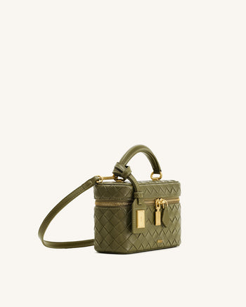 Cleo Borsa con Manico Superiore a Forma di Scatola in Cristallo Artificiale - Verde Oliva