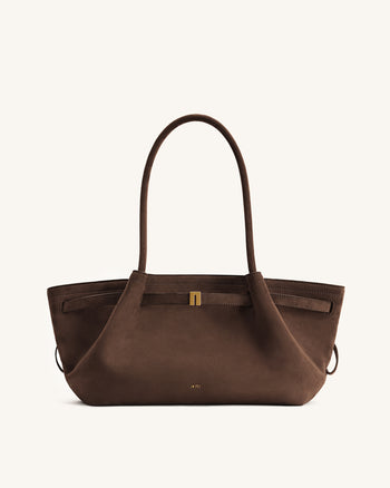 Hana Borsa Tote Ampia in Ecocamoscio - Marrone Scuro