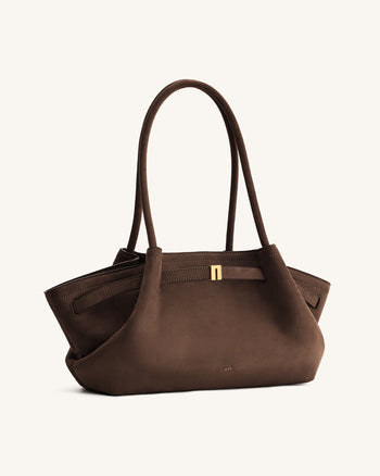 Hana Borsa Tote Ampia in Ecocamoscio - Marrone Scuro