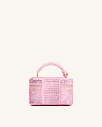 Cleo Borsa con Manico Superiore a Forma di Scatola in Cristallo Artificiale - Rosa