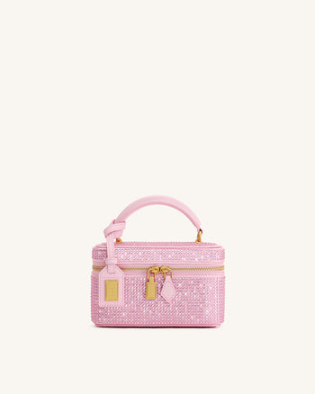 Cleo Borsa con Manico Superiore a Forma di Scatola in Cristallo Artificiale - Rosa