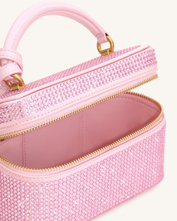 Cleo Borsa con Manico Superiore a Forma di Scatola in Cristallo Artificiale - Rosa