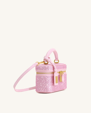 Cleo Borsa con Manico Superiore a Forma di Scatola in Cristallo Artificiale - Rosa