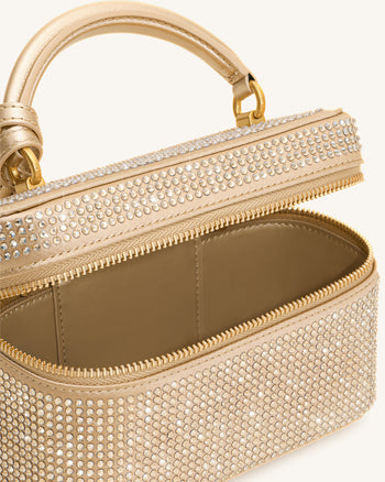 Cleo Borsa con Manico Superiore a Forma di Scatola in Cristallo Artificiale - Champagne