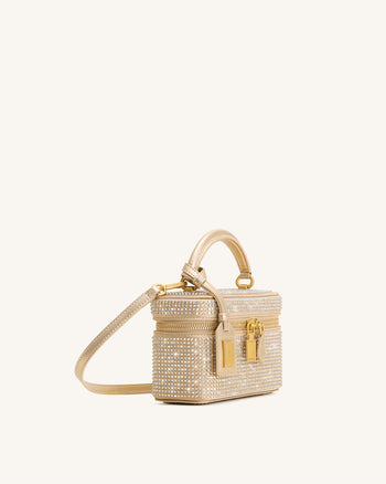 Cleo Borsa con Manico Superiore a Forma di Scatola in Cristallo Artificiale - Champagne