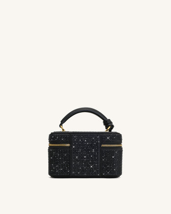 Cleo Borsa con Manico Superiore a Forma di Scatola in Cristallo Artificiale - Nero