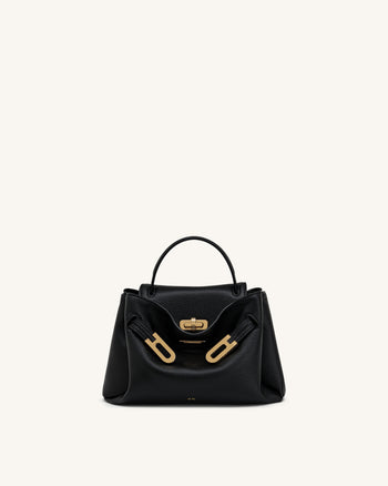 Rhea Petit sac d'épaule grainé à double boucle - Noir