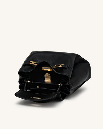 Rhea Petit sac d'épaule grainé à double boucle - Noir