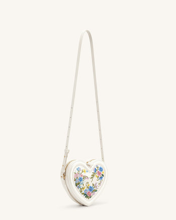 Arlene Borsa a tracolla a forma di cuore ricamata - Bianco avorio