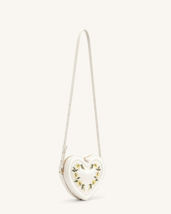 Arlene Borsa a tracolla a forma di cuore ricamata - Bianco latte
