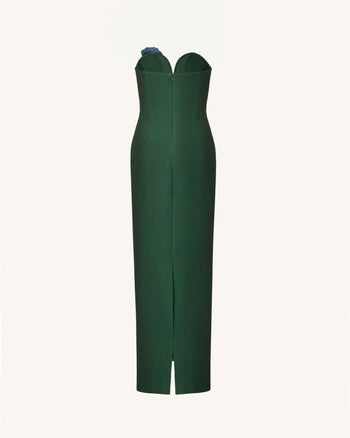 Abito lungo senza spalline con scollo a intaglio ricamato Iris - Verde smeraldo