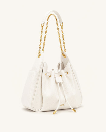 Rowan Borsa a secchiello arricciata effetto struzzo con catena e coulisse - Bianco crema