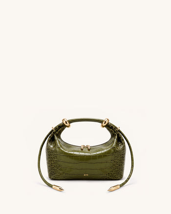 Ellie Borsa a mano con anello in metallo - Effetto coccodrillo verde oliva
