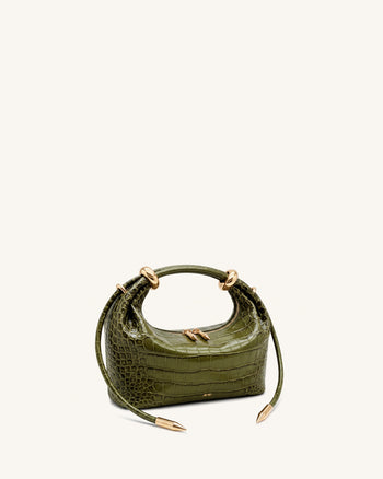 Ellie Borsa a mano con anello in metallo - Effetto coccodrillo verde oliva