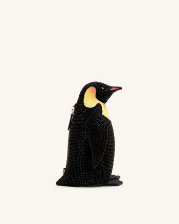 Pia Borsa a tracolla a forma di pinguino con cristalli artificiali - Nero