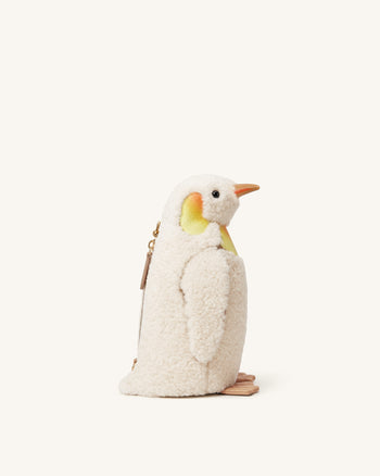 Pia Borsa a tracolla a forma di pinguino in finta pelliccia - Bianco sporco