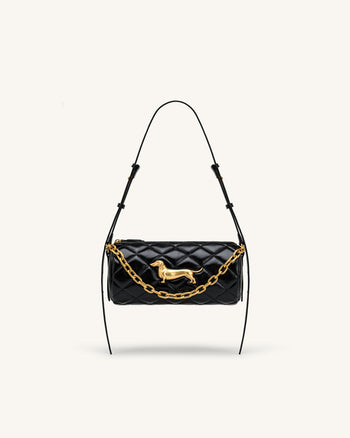 Lucienne Dachshund Borsa a spalla trapuntata con catena - Nero