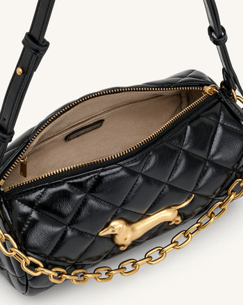Lucienne Dachshund Borsa a spalla trapuntata con catena - Nero