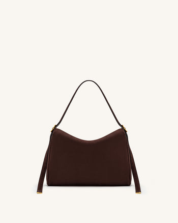 Elowen Borsa a spalla con patta in ecopelle scamosciata - Marrone scuro