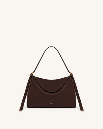Elowen Borsa a spalla con patta in ecopelle scamosciata - Marrone scuro