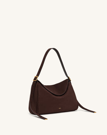 Elowen Borsa a spalla con patta in ecopelle scamosciata - Marrone scuro