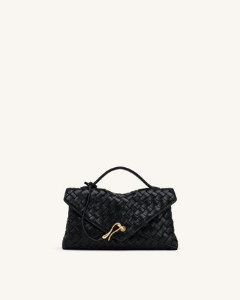 Borsa a bustina intrecciata Celeste - Nero