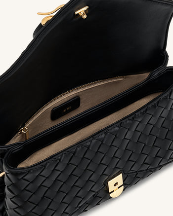 Borsa a bustina intrecciata Celeste - Nero