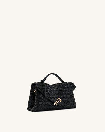 Borsa a bustina intrecciata Celeste - Nero