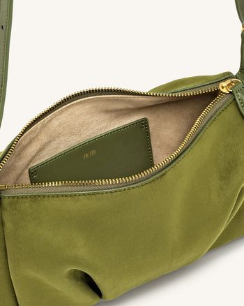 Loriette Borsa a tracolla in finta pelle scamosciata - Verde oliva