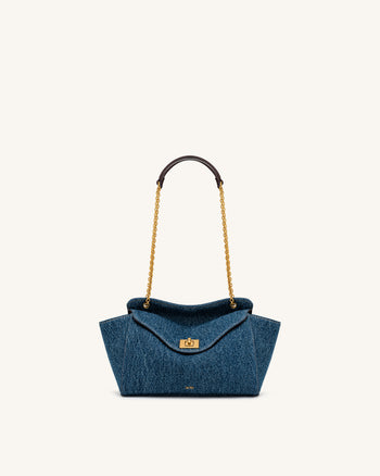 Lucia Borsa a spalla a busta con catena - Denim blu