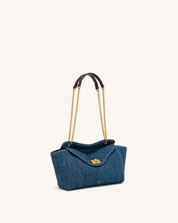 Lucia Borsa a spalla a busta con catena - Denim blu