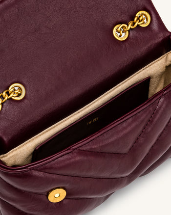 Riley Borsa a spalla con patta trapuntata Dachshund - Borgogna intenso